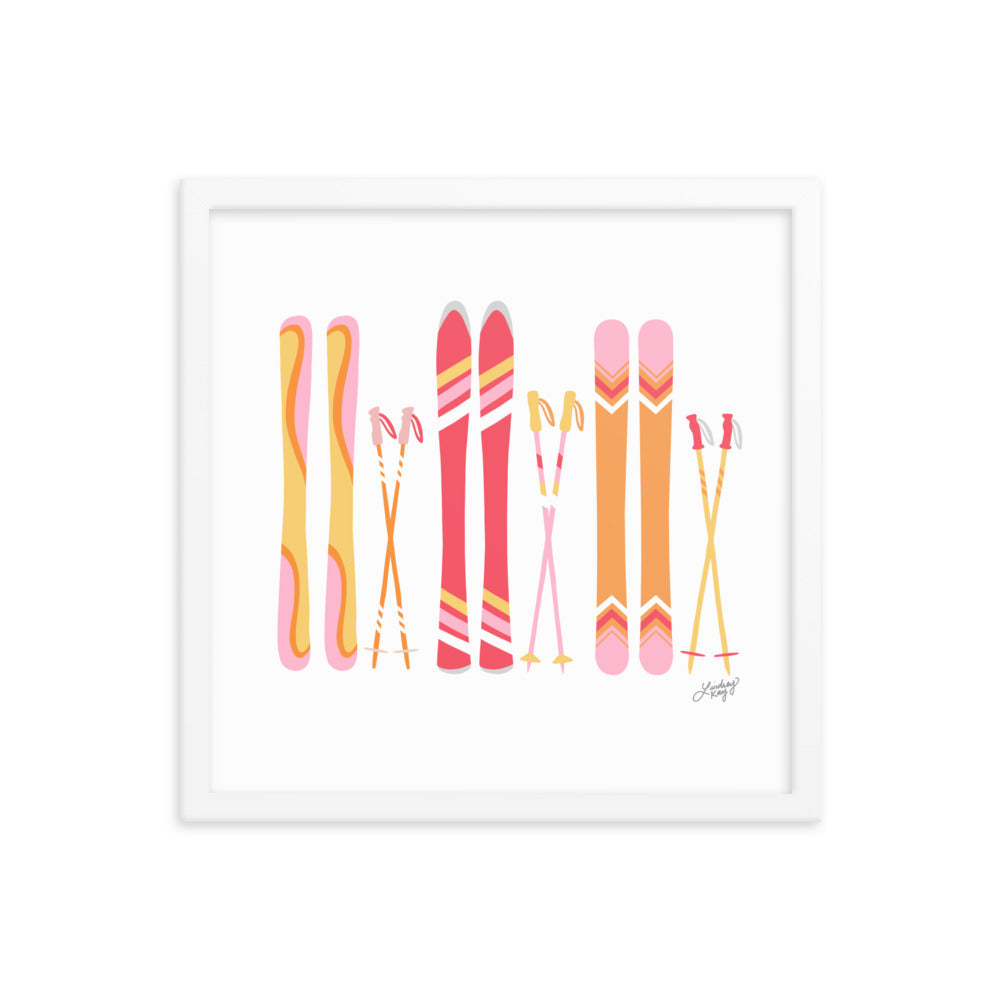 Ilustración de esquí (paleta cálida) - Lámina enmarcada